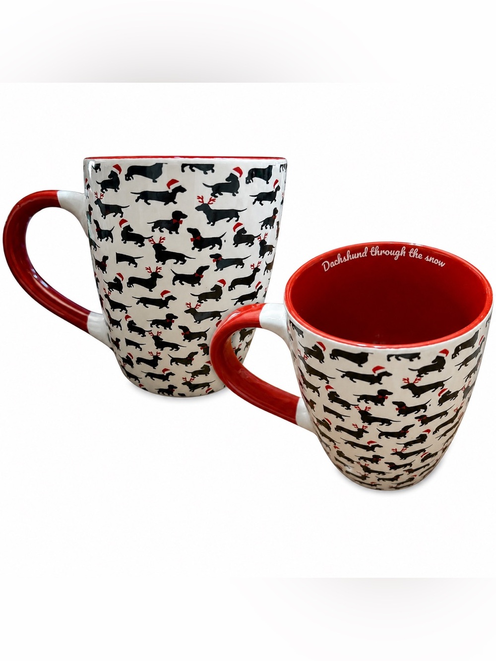 Winifred & Lily Dachshund Christmas Mug “Dachshund Through The Snow” Ceramic Cup